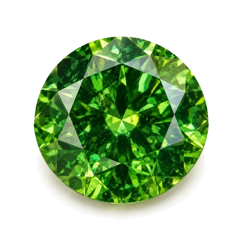 Round demantoid, Imperial Green / Vivid Green, loupe clean
